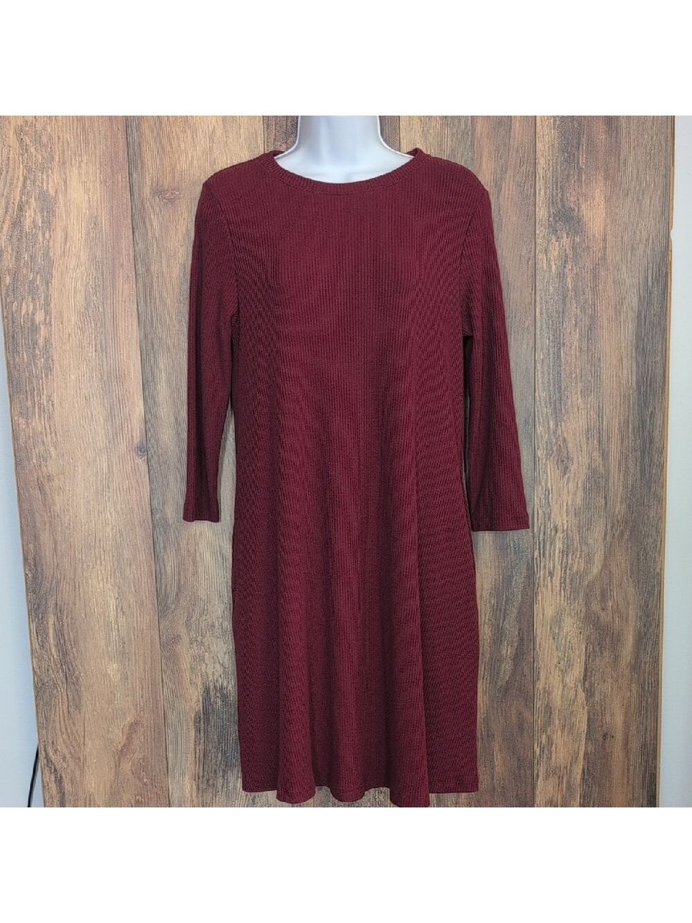 Time and Tru Maroon Ribbed Long Sleeve Dress S                             R124